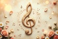 Abstract musical background with treble clef and flowers Royalty Free Stock Photo
