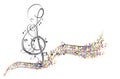 Abstract musical design with a treble clef and musical waves.