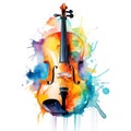 Abstract musical design with violin and colorful splashes, notes and waves. Royalty Free Stock Photo