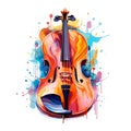 Abstract musical design with violin and colorful splashes, notes and waves. Royalty Free Stock Photo