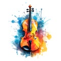 Abstract musical design with violin and colorful splashes, notes and waves. Royalty Free Stock Photo