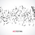 Abstract musical frame and border with black notes on white background. Royalty Free Stock Photo