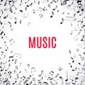 Abstract musical frame and border with black notes on white background. Royalty Free Stock Photo