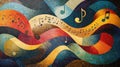 Abstract musical notes flow through a wavy, colorful pattern Royalty Free Stock Photo