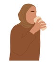 Abstract muslim woman faceless portrait. Modern female in hijab drink coffee. Trendy vector illustration isolated on