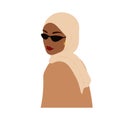 Abstract muslim woman in hijab. Faceless female portrait in sunglasses. Minimalist vector illustration in flat style