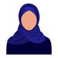 Abstract muslim woman in traditional dark hijab clothes. Arab girl full face. Vector illustration isolated
