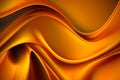 Abstract mustard yellow background. Silk satin style backdrop with liquid wavy folds. Metal effect trendy background