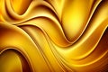 Abstract mustard yellow background. Silk satin style backdrop with liquid wavy folds and trendy metal effect