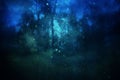 Abstract and mysterious background of blurred forest. Halloween concept and fairy tale