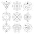 Abstract mystical geometry symbol set. Linear alchemy, occult, philosophical signs.