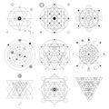 Abstract mystical geometry symbol set. Linear alchemy, occult, philosophical signs.