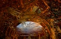 Abstract mystical old rusty semi-circular archway leading to wa