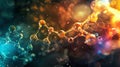 Abstract Nanotechnology Background. Colorful Molecule Structure with Shiny Atoms. Digital Art Illustrating Future