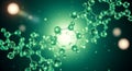 Abstract nanotechnology science molecule structure of green glowing atoms and connections futuristic background Royalty Free Stock Photo