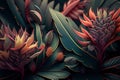 Abstract natural background. Blooming tropical flower. Creative background with bright colorful flowers. Jungle fauna