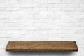 Abstract Natural wood table texture on white brick wall background : Top view of plank wood for graphic stand product, interior Royalty Free Stock Photo