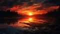 Hyperrealistic Illustration Of Reddish Sunset With Luminous Reflections