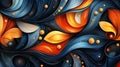 Abstract nature background with swirling blue and orange patterns and glowing orbs., ai generative Royalty Free Stock Photo
