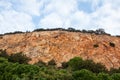 Abstract nature background with wall of rock, sky and crowns of forest Royalty Free Stock Photo