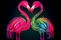 Two flamingo birds making heart shape with necks