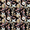 Abstract nature flower seamless pattern. Ethnic ornament, floral print, textile fabric, botanical. Royalty Free Stock Photo