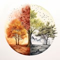 Abstract Nature Image: Four Seasons In One Picture With Vintage Feel