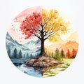 Abstract Nature Image: Four Seasons In One Picture With Vintage Feel