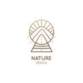 Abstract nature logo geometric elements. Square sacred symbol of mountains. Minimal outline icon of abstract landscape.