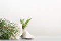 Abstract nature scene with stones and pine tree branch. Neutral grey background with podium for householding or beauty Royalty Free Stock Photo