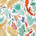 Abstract nature seamless pattern hand drawn. Ethnic ornament, floral print, textile fabric, botanical element. Vintage retro style Royalty Free Stock Photo
