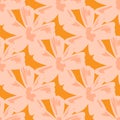 Abstract nature seamless pattern with light pink flower bud ornament. Bright orange background. Simple style Royalty Free Stock Photo