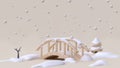 Abstract nature snow winter new year concept wood bridge cartoon style minimal cream background 3d render