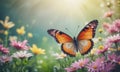 Abstract Nature spring background. spring flower and butterfly Royalty Free Stock Photo