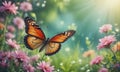 Abstract nature spring background spring flower and butterfly Royalty Free Stock Photo