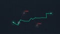 Abstract navigation plan on city map. Concept of shortest path to the goal. Map with intended goal and several paths to