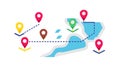 An Abstract Navigation Route with Multiple Location Pin Markers, vector design Generative AI Royalty Free Stock Photo