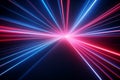 abstract neon background with ascending pink and blue glowing lines. Fantastic wallpaper with colorful laser rays