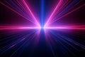 abstract neon background with ascending pink and blue glowing lines. Fantastic wallpaper with colorful laser rays