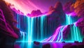 An abstract neon background featuring cascading neon waterfalls against a futuristic backdrop. This vibrant, high-tech scene