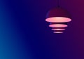 Abstract neon blue background. Billiard lamps hang in a row. Pendant bulbs bulbs shine pink. Copy space for text, template