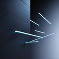 Abstract Neon Blue Light Lines on Dark Textured Wall Corner geometric Royalty Free Stock Photo