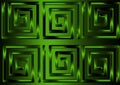 Rectangular shiny frames on an emerald green gradient background.