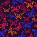 Abstract neon butterfly seamless pattern.