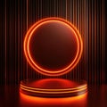 Abstract Neon Circle and Podium in Dark Room. Royalty Free Stock Photo