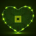 Abstract neon circuit board in shape of heart, technology background Royalty Free Stock Photo