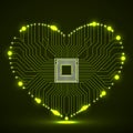 Abstract neon circuit board in shape of heart, technology background Royalty Free Stock Photo