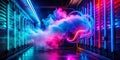 Abstract Neon Cloud Server Room A Futuristic FogShrouded Techscape Royalty Free Stock Photo