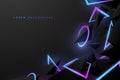 Abstract neon color shapes with black triangles background