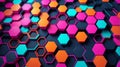 abstract neon colors with hexagon patterns for backgro ai generated Royalty Free Stock Photo